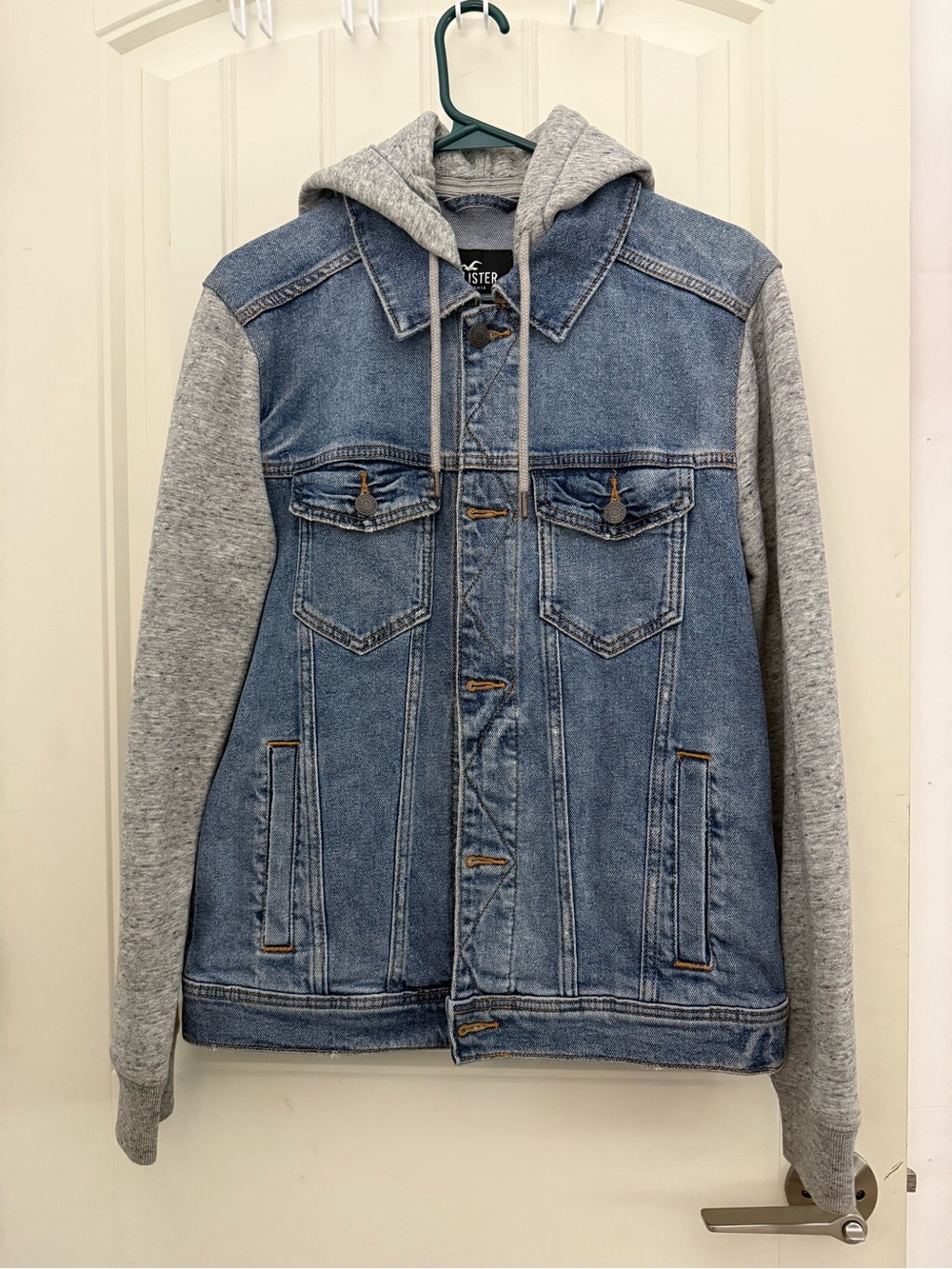 Hollister Denim Jacket with Gray Hood & Sleeves
